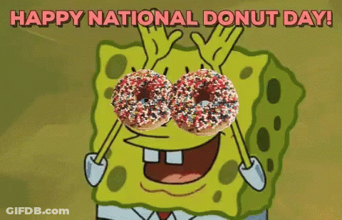 SpongeBob Holding Donuts Happy National Donut Day GIF