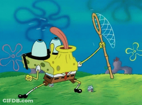 SpongeBob Holding Fishing Net With Flower GIF