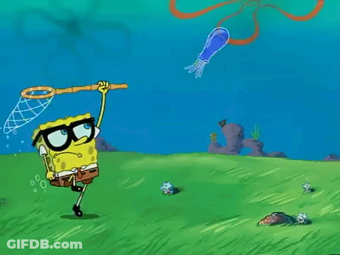 SpongeBob Holding Fishing Rod In Field GIF