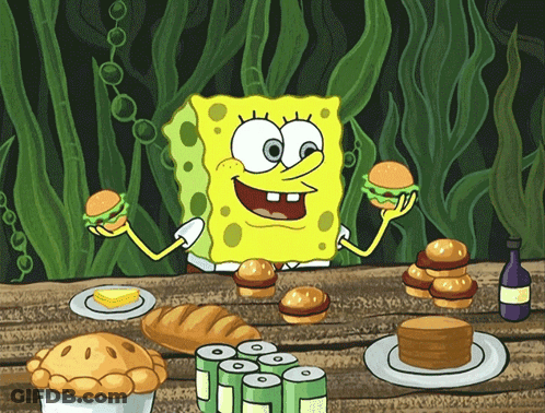 SpongeBob Holding Hamburger And Pie GIF