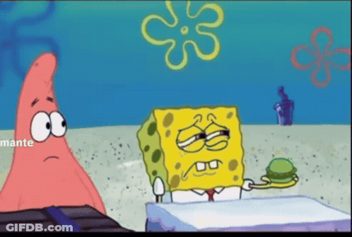 SpongeBob Holding Hamburger With Patrick Behind GIF