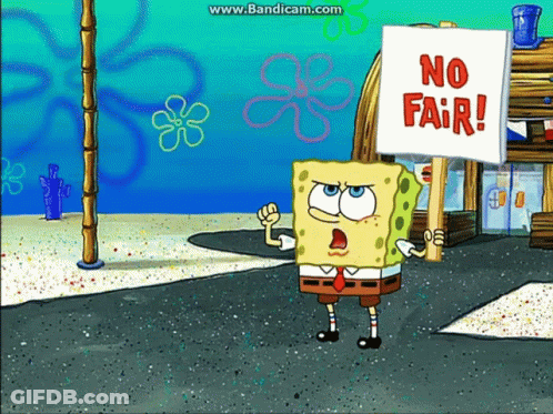 SpongeBob Holding No Fair Sign GIF