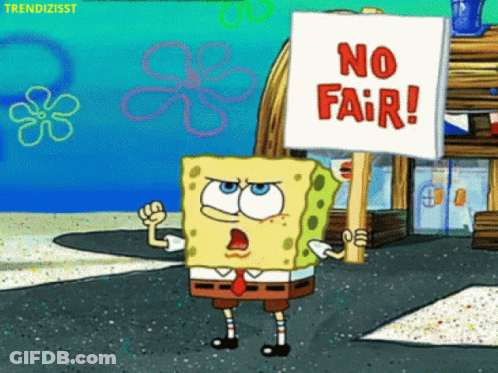 SpongeBob Holding No Fair Sign GIF