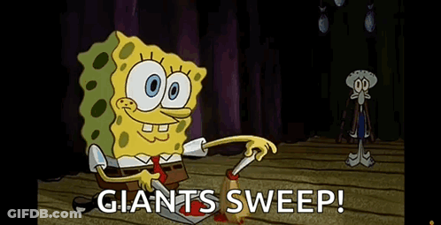 SpongeBob Holding Shovel Saying Giants Sweep GIF