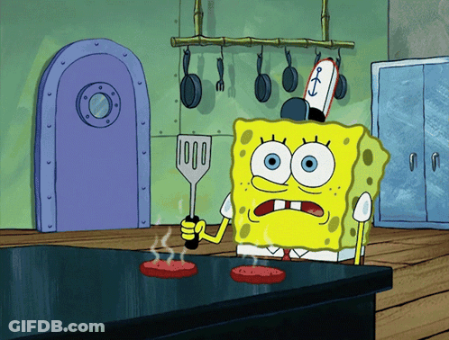 SpongeBob Holding Spatula Cooking Hamburgers GIF