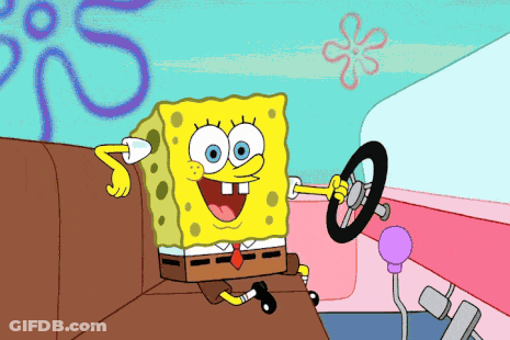 SpongeBob Holding Steering Wheel In Pink Car GIF