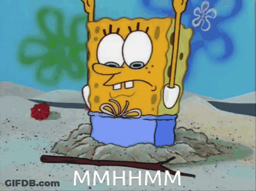 SpongeBob Holding Stick Saying Mmhmm GIF