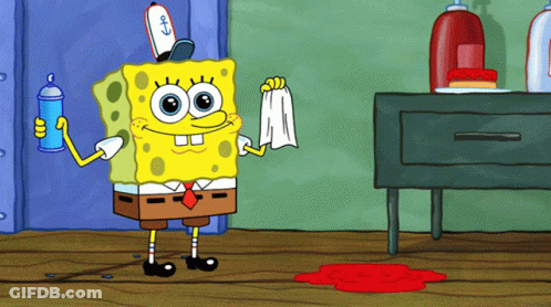 Spongebob Holding Towel And Spray Bottle GIF