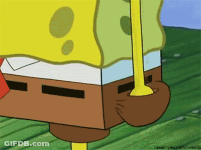 SpongeBob Holding Yellow Stick Saying Cause My Mom Bitch Vanilla GIF