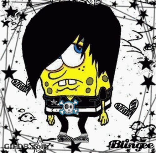 SpongeBob In Black And White Outfit With Skull Belt GIF