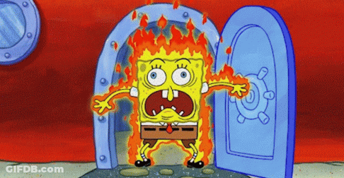 Spongebob In Front Of Flaming Door GIF