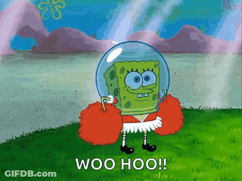 SpongeBob In Helmet And Cheerleader Outfit Woo Hoo GIF