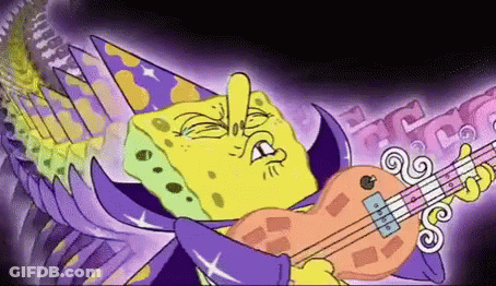 SpongeBob In Purple Hat Playing Guitar GIF
