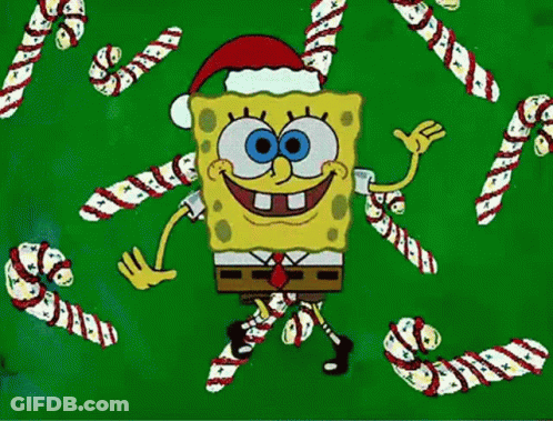 SpongeBob In Santa Hat With Snowflakes GIF
