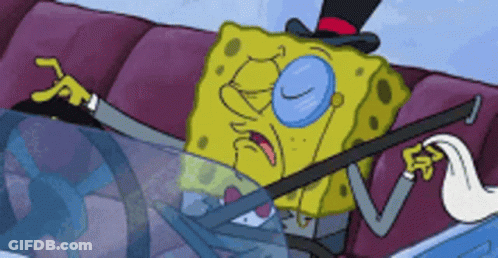 Spongebob In Top Hat And Glasses Driving Car GIF