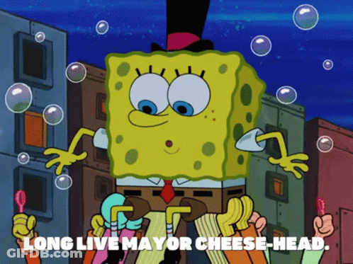 SpongeBob In Top Hat Long Live Mayor Cheese Head GIF