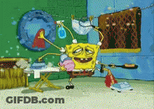 SpongeBob Ironing Clothes On Clothesline GIF