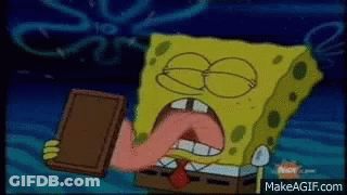 Spongebob Is Holding A Book With His Tongue Hanging Out . GIF