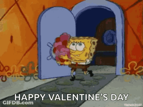 Spongebob Is Holding A Bunch Of Hearts And Says Happy Valentine 'S Day . GIF