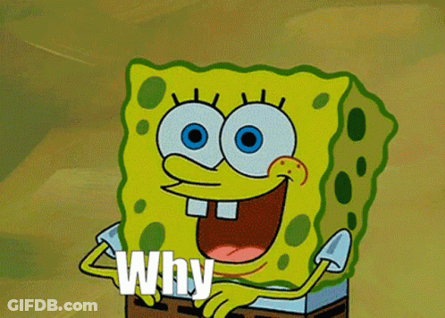 Spongebob Is Smiling And Holding The Word Why In His Hand GIF