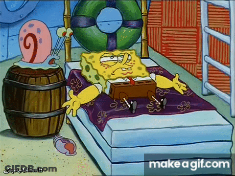 SpongeBob Laying On Bed Next To Barrel GIF