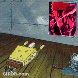 SpongeBob Laying On Floor In Front Of Poster GIF
