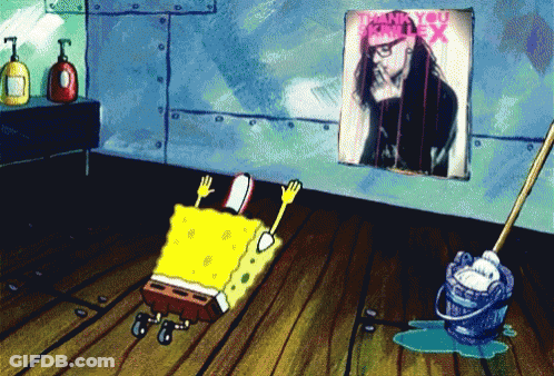 SpongeBob Laying On Floor Next To Mop And Thank You For The Ex Poster GIF