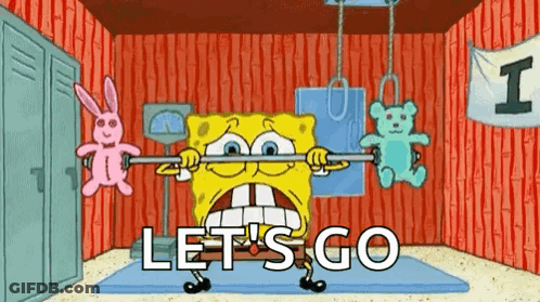 SpongeBob Lifting Barbell With Teddy Bear And Bunny GIF