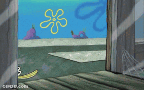 SpongeBob Looking Out Window With Yellow Flower GIF