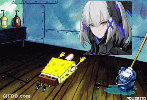 Spongebob Lying Next To Mop And Bottle Of Soap GIF