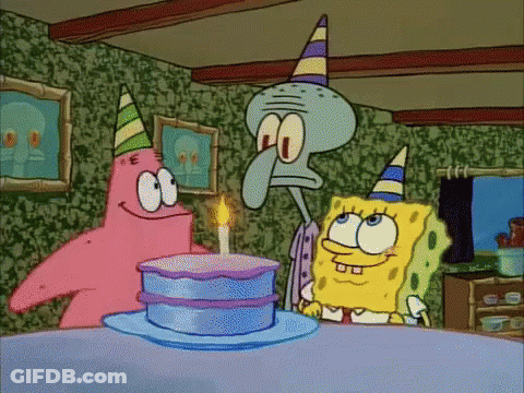 Spongebob Patrick And Squidward Are Celebrating A Birthday With A Cake GIF