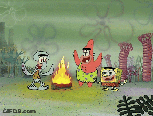 SpongeBob Patrick And Squidward Near Fire GIF