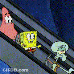 Spongebob Patrick And Squidward Riding Escalator GIF