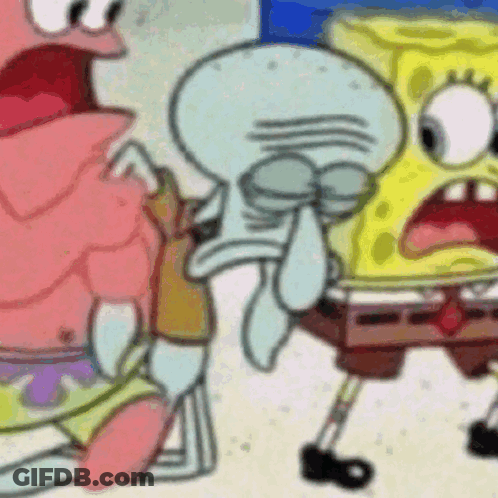 Spongebob Patrick And Squidward Standing On Beach GIF