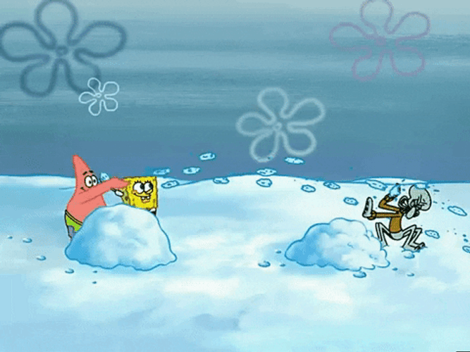 SpongeBob Patrick Squidward Snow Fight GIF