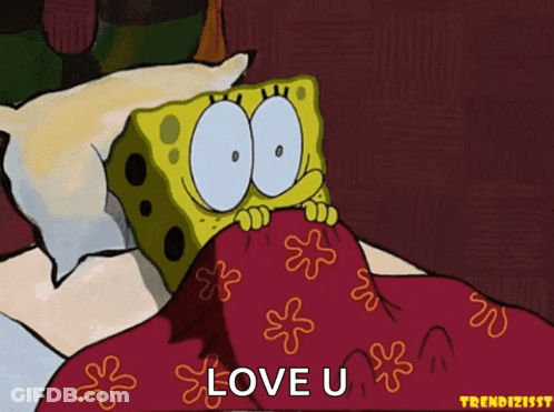 SpongeBob Peeking Under Blanket Love U GIF