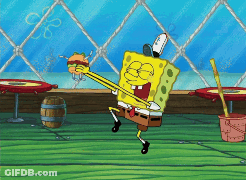 SpongeBob Playing Guitar In Front Of Fence GIF