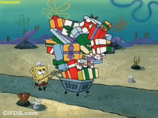 SpongeBob Pushing Gift Cart GIF