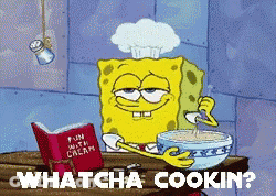 SpongeBob Reading Recipe Book Holding Bowl GIF