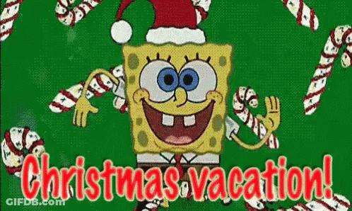 SpongeBob Santa Hat With Candy Cane Christmas GIF
