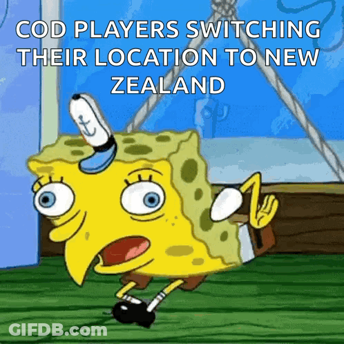 Spongebob Saying Cod Players Switching To New Zealand GIF