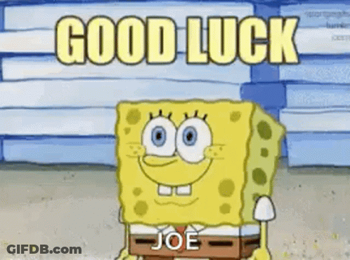Spongebob Saying Good Luck Joe In Front Of Building GIF