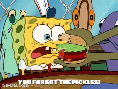 Spongebob Saying You Forgot The Pickles Eating Hamburger GIF