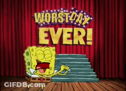 Spongebob Singing Into A Microphone With The Words Worst Day Ever GIF