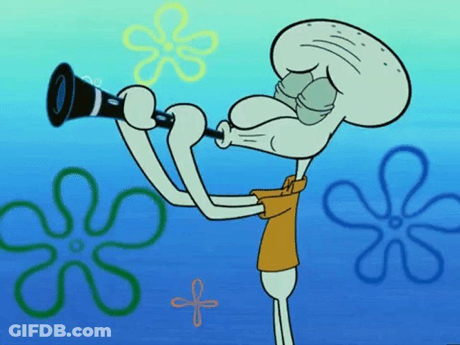 Spongebob Singing With Squidward Playing Clarinet GIF