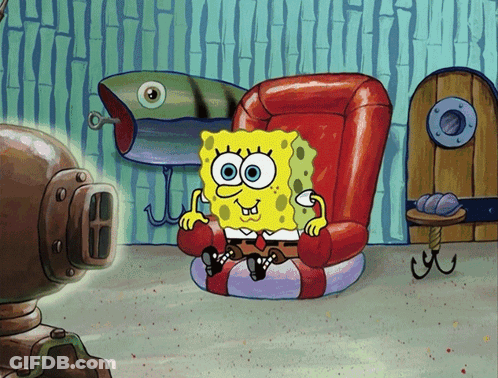 SpongeBob Sitting In Chair With Fish GIF
