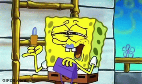 SpongeBob Sitting On Ladder Holding Lipstick And Purse GIF