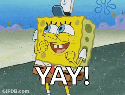 SpongeBob Smiling Holding Fist Up Saying Yay GIF