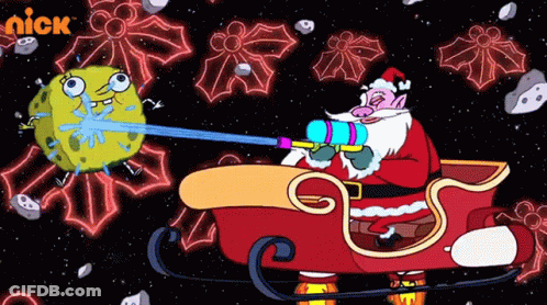 SpongeBob Spraying Santa On Sleigh GIF