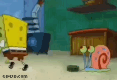 Spongebob Squarepants And Gary The Snail Are Standing Next To Each Other In A Room . GIF